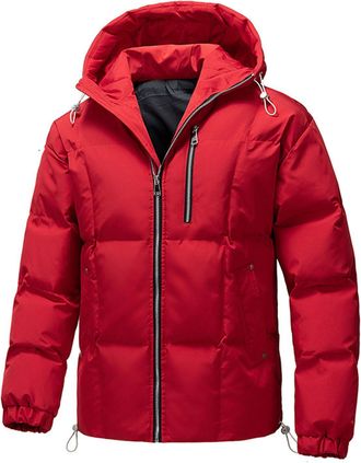 Generic Mens Padded Down Jackets Waterproof Warm Winter Coat with Hood Full Zip Puffer Jacket Thicken Quilted Jacket Thick Cotton Thermal Outerwear Casual Puf