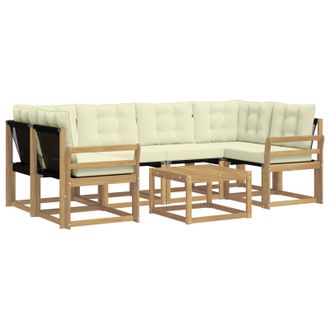 vidaXL Conjunto De Sof&aacute;s De Exterior Con Coj&iacute;n 7 Pcs Blanco Y Crema Vidaxl