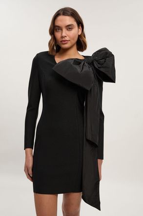 Karen Millen Womens Figure Form Bandage Taffeta Bow Knit Mini Dress - Black - Size X-Small