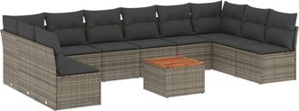 vidaXL Set De Sof&aacute;s De Jard&iacute;n 11 Pzas Y Cojines Rat&aacute;n Sint&eacute;tico Gris Vidaxl