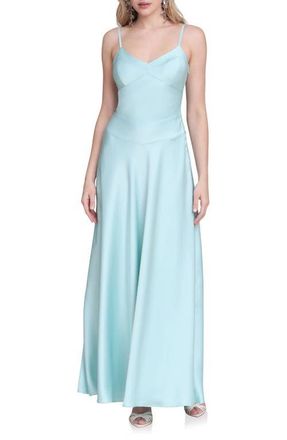 Avec Les Filles Sleeveless Satin Gown in Aqua at Nordstrom, Size 12