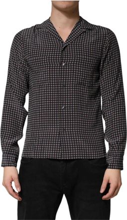Dolce & Gabbana Overhemd van zijde met patroon en knopen - Heren - Casual Overhemden - Zwart - S - Leer - Overhemden