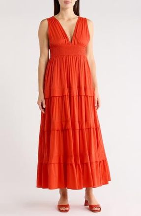 Chelsea28 Sleeveless Tiered Cotton Maxi Dress in Red Bloom at Nordstrom Rack, Size X-Large