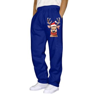 Generic Christmas Hip Hop Pants Men Casual Solid Color Tracksuit Bottoms With Lace Up Cuff Pocket MenS Christmas Santa Claus Print Casual Straight Trousers Bl
