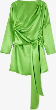 Ganni Spindle Tree Dress in Green Satin - Size 8/10 Viscose