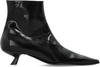 Marni Leren Enkellaarsjes met Hak - Dames - Laarzen met Hak - Zwart - 37 1/2 EU - Leer - Schoenen