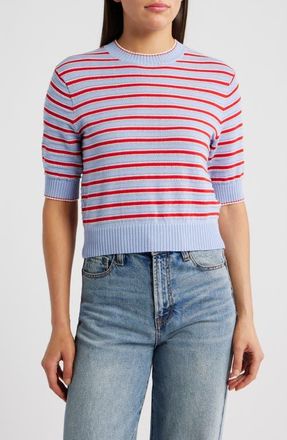 Madewell Textural Stitch Crewneck Sweater in Light Blue Trio Stripe at Nordstrom, Size Xx-Large