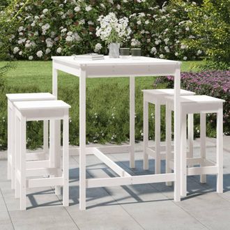 vidaXL Set De Mesa Y Taburetes Altos Jard&iacute;n 5 Pzas Madera Pino Blanco Vidaxl