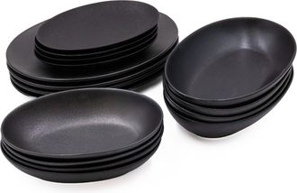 Maxwell & Williams 16pc Black Dinnerware Set with 4x 25cm Plates, 4x 35cm Plates, 4 x 25cm Bowls and 4x 30cm Bowls - Caviar