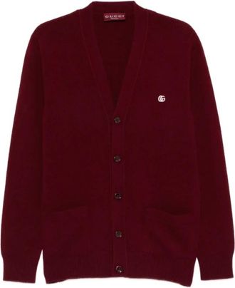 Gucci Truien & Vesten, Heren, Rood, M, Wol, Wol-cashmere Cardigan met Borduursel