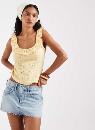 Free People Lainey - Minigonna di jeans a vita bassa blu