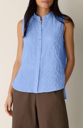 Eileen Fisher Mandarin Collar Sleeveless Button-Up Shirt in Cornflower at Nordstrom, Size Xx-Small