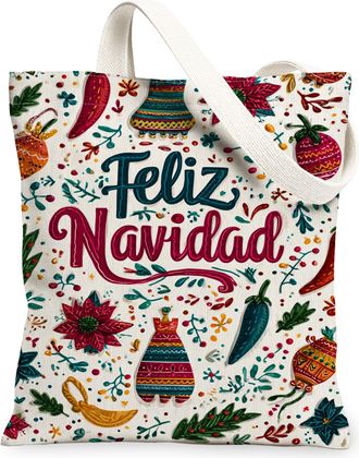 Generic Colorful Canvas Tote Bags, Holiday Floral Patterns Reusable Grocery Bags, Winter Chic Lightweight Washable Shoulder Strap C, Colorful, 13x15 Inch