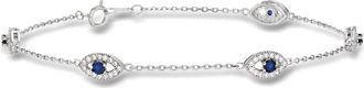 Ross-Simons CZ and. Simulated Sapphire Evil Eye Station Bracelet in Sterling Silver