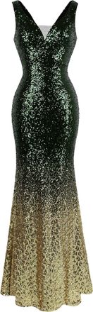 Angel Fashions Womens Column Evening Dresses Gatsby 1920s Flapper (XX-Large, Green Gold)