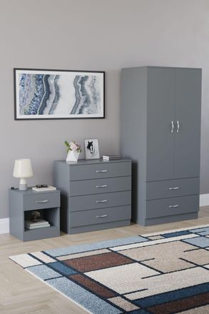 Home Discount Vida Designs Riano 3 Piece Bedroom Set with 4 Drawer Chest & Wardrobe in Grey