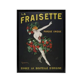 Artery8 Fraisinette Strawberry Liqueur Vintage Ad Framed Canvas Wall Art Print in Black | Size: W24 x H32