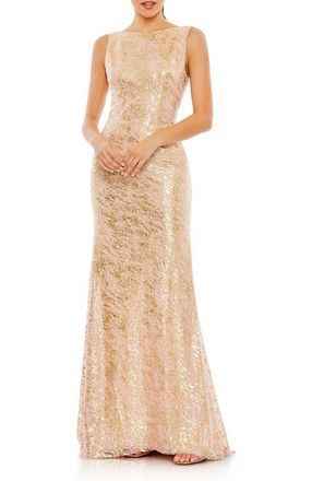 Mac Duggal Sleeveless High Neck Sequin Gown in Blush at Nordstrom, Size 14