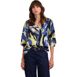 Celtic & Co. V-Neck Drape Blouse in Abstract Brushstroke at Nordstrom, Size 8