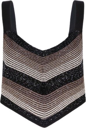 D.exterior Chevron Sequined Sleeveless Top With Wide Straps