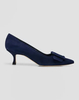 Manolo Blahnik Maysale Suede Buckle Pumps