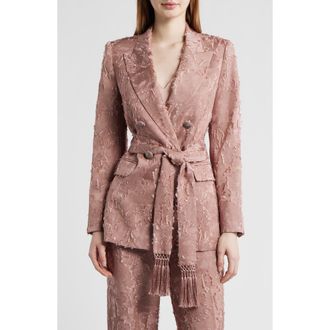 Kobi Halperin Nia Floral Jacquard Belted Jacket in Ash Rose at Nordstrom, Size X-Small