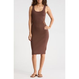 Madden Girl Sleeveless Floral Lace Cutout Midi Dress in Cocoa Brown at Nordstrom Rack, Size Large