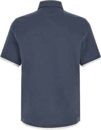 Brunello Cucinelli Mens Blue Cotton Polo Shirt