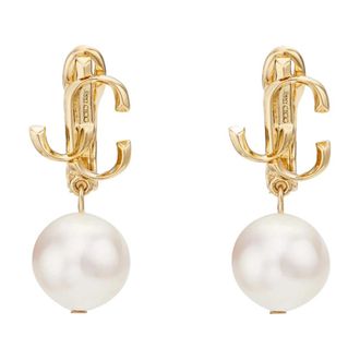 Jimmy Choo London Gouden Bijoux Parel Oorbellen Frontaal Logo - Dames - Oorbellen - Geel - ONE Size - Accessoires