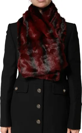 Dolce & Gabbana Womens Black Red Stripe Fur Shawl Neck Wrap Scarf And Gray Squirrel
