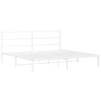 Berkfield Home Metal Bed Frame without Mattress with Headboard White 193x203cm | Size: 193x203 cm