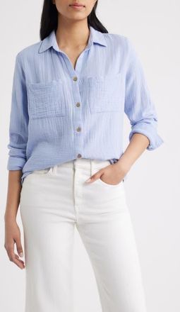 Beach Lunch Lounge Micaela Cotton Button-Up Shirt in Light Denim at Nordstrom, Size X-Small