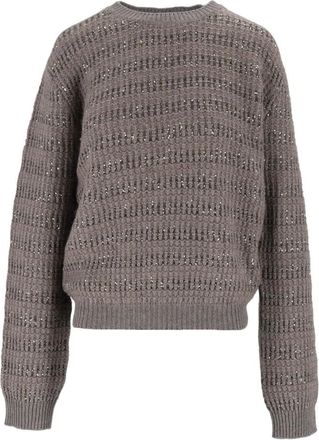 Fabiana Filippi Maglia Girocollo in Platinum Mohair Righe Paillettes - Dames - Ronde hals truien - Grijs - S - Pailletten - Truien & Vesten
