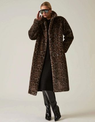 James Lakeland Womens Reversible Leopard Faux Fur Coat - Brown - Size: 14