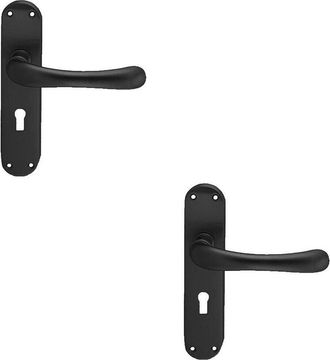 Loops 2x PAIR Smooth Rounded Handle on Shaped Lock Backplate 185 x 42mm Matt Black