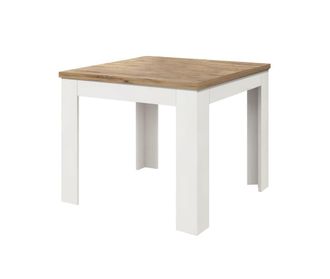 Konte Design Mesa de madera, acabado roble, base blanca extensible 90&times;90-180&times;90cm