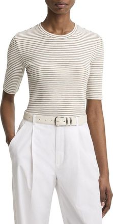 Vince Striped Elbow Sleeve Crewneck Top