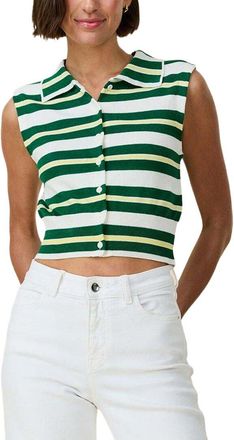 Rowing Blazers Striped Knit Collared Button Up Cashmere-Blend Tank