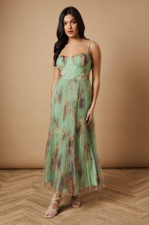 Oasis Womens Floral Corset Detail Midi Dress - Multicolour - Size 14 UK