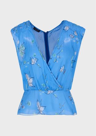 Emporio Armani Womens Sleeveless Blouse in Medium Blue Silk - Size 12 UK