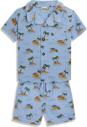 JoJo Maman B&eacute;b&eacute; Island Dino Camp Shirt & Shorts Set in Blue at Nordstrom, Size 6-12M