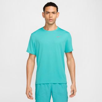 Nike Mens Miler Dri-FIT Short-Sleeve Running Top in Green | DV9315-345
