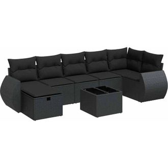 vidaXL Set De Sof&aacute;s De Jard&iacute;n Y Cojines 8 Piezas Rat&aacute;n Sint&eacute;tico Negro