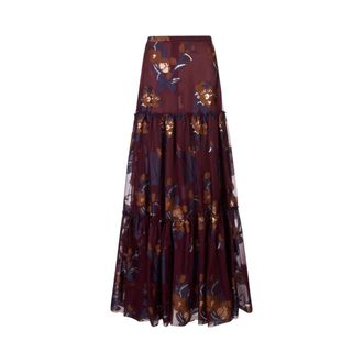 Etro Gelaagde Bloemrijke Maxi Rok - Dames - Maxi Rokken - Rood - M - Chiffon - Rokken