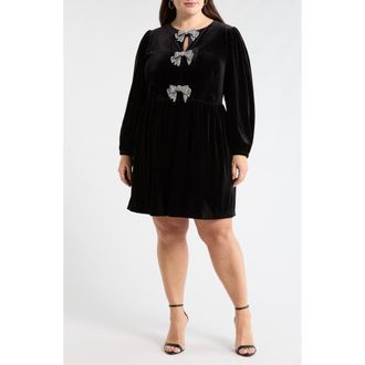 Sugarlips Glow Bow Velvet Long Sleeve Dress in Black at Nordstrom, Size 1X