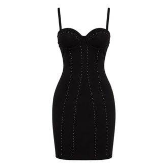 Twinset Party Dresses, female, Black, Size: M Abito corto bustier con strass