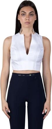 Elisabetta Franchi Gestructureerde Cropped Top - Dames - Tops zonder mouwen - Wit - L - Katoen - Tops