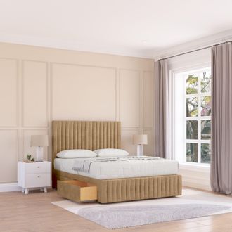 Sloomy Madison Divan Bed Base No Drawers 12 Footboard & 26 Struts Headboard in Light Brown | Size: King