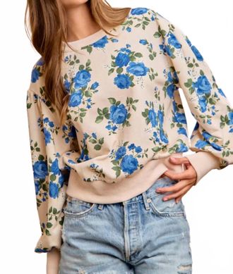 Bibi Rose Crew Sweatshirt In Blue/ Beige
