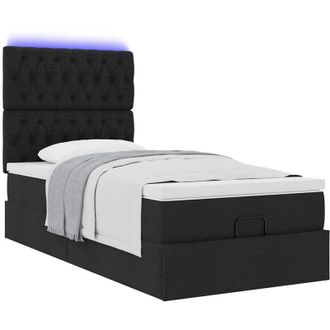 vidaXL Cama Otomana Con Colch&oacute;n Y Luces Led Tela Negra 80x200cm Vidaxl